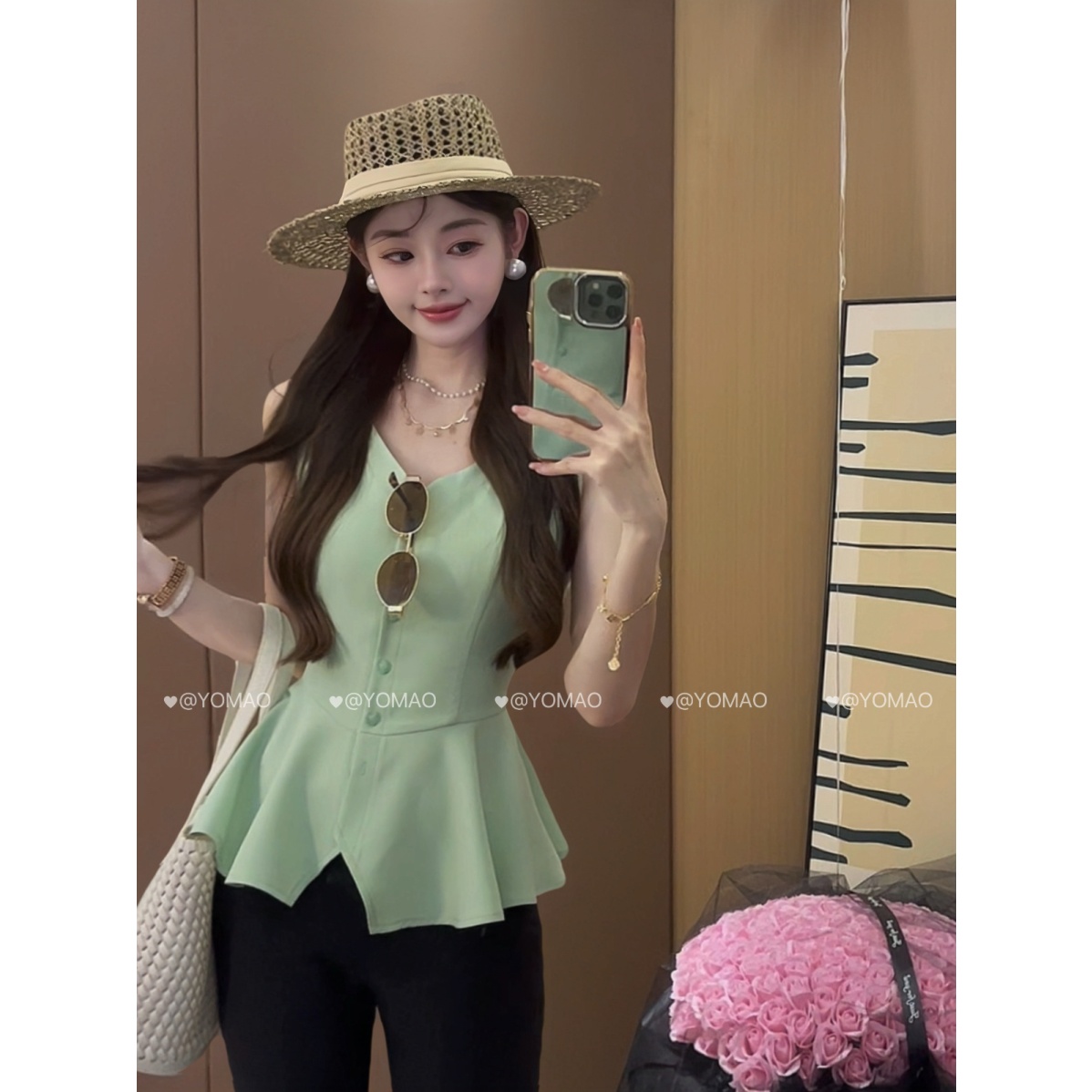 尤猫【蚂蚁腰】夏季小众设计感气质网红吊带上衣女装Y31277X-