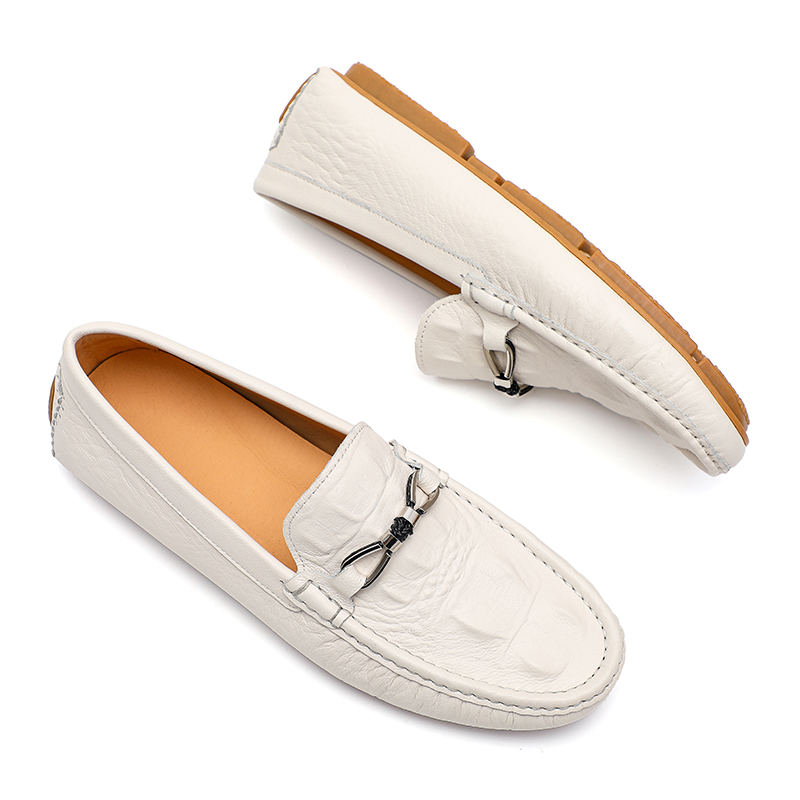 【杰登豪】男士轻奢单鞋鳄鱼纹真皮春秋新款休闲豆豆鞋透气头层牛皮