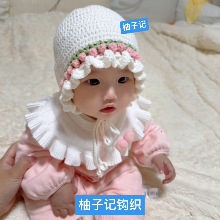 奶油小花帽 成品小清新淡雅甜美可爱风格婴儿宝宝帽子护耳包百天