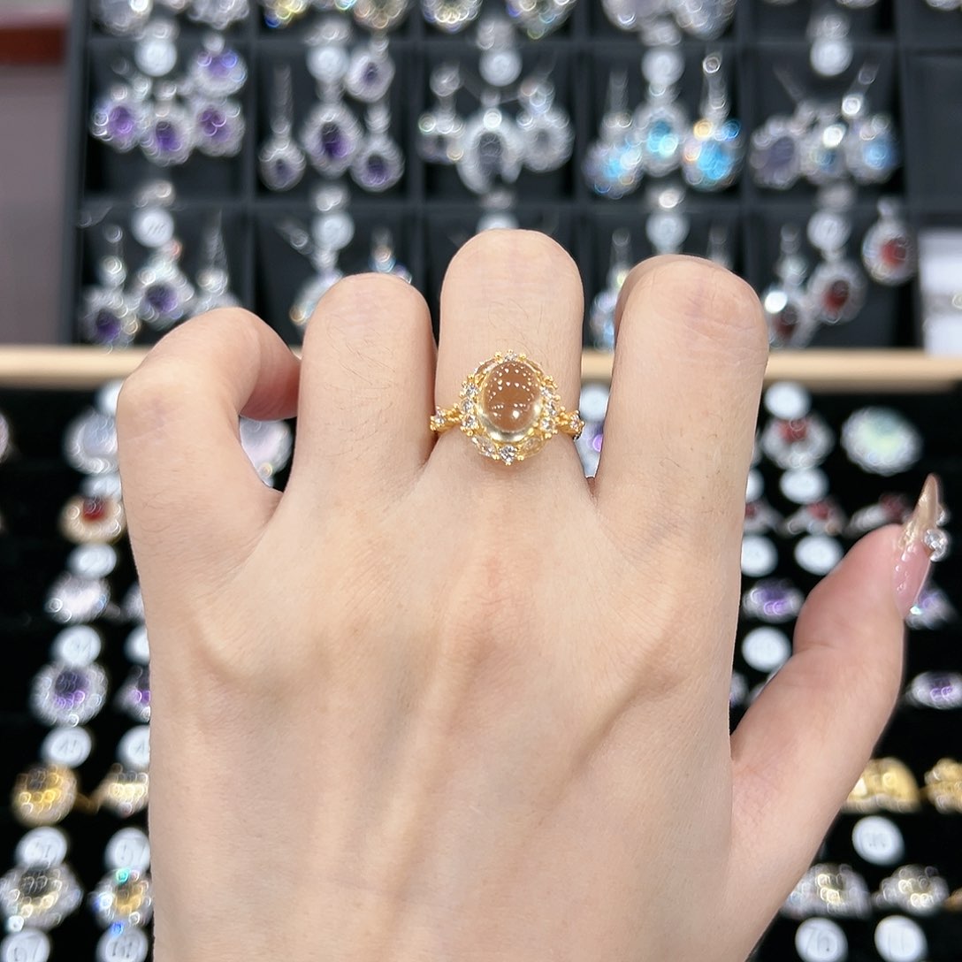 黄晶戒指银S925镶嵌戒指