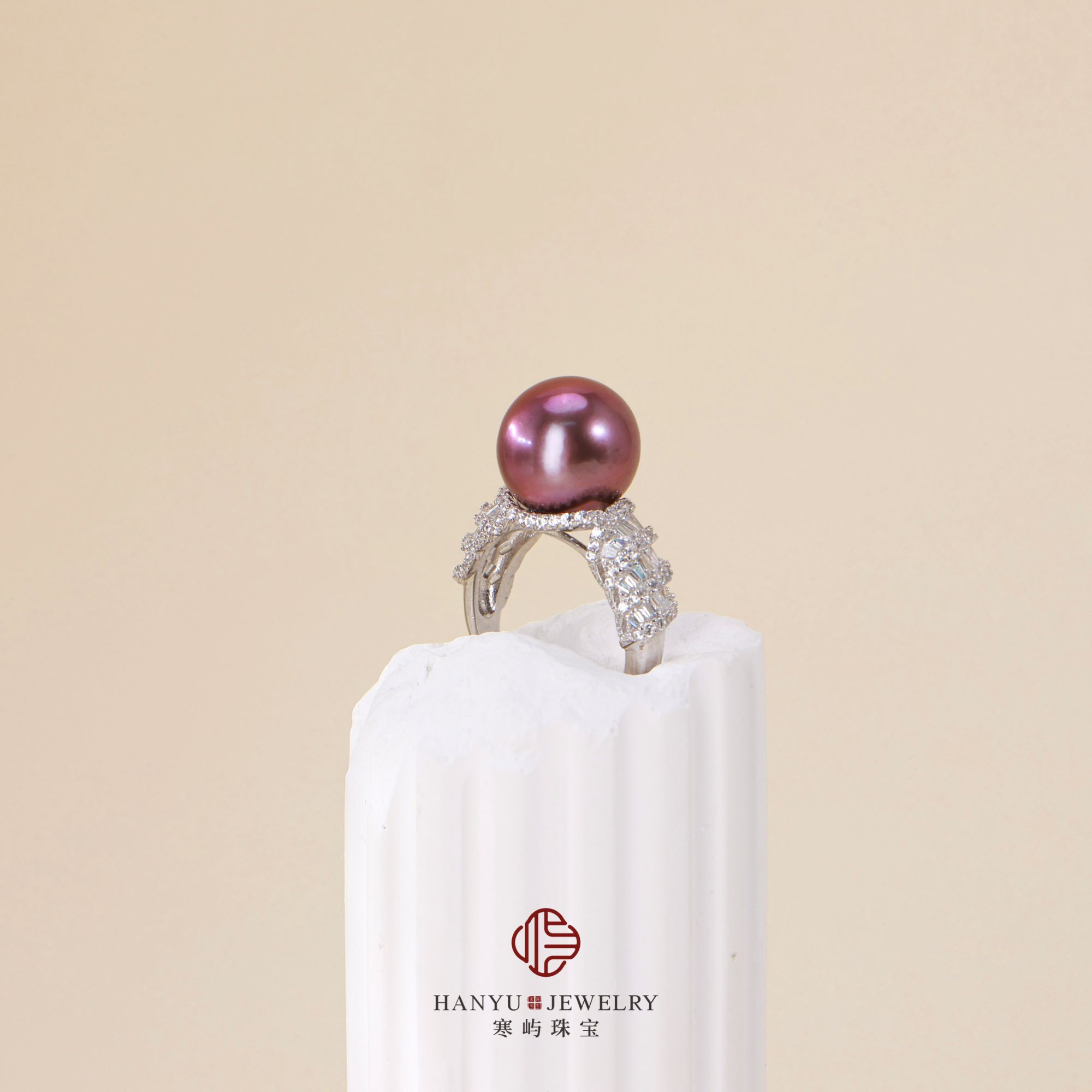 【寒屿珠宝】淡水紫色珍珠戒指/11-12mm/s925