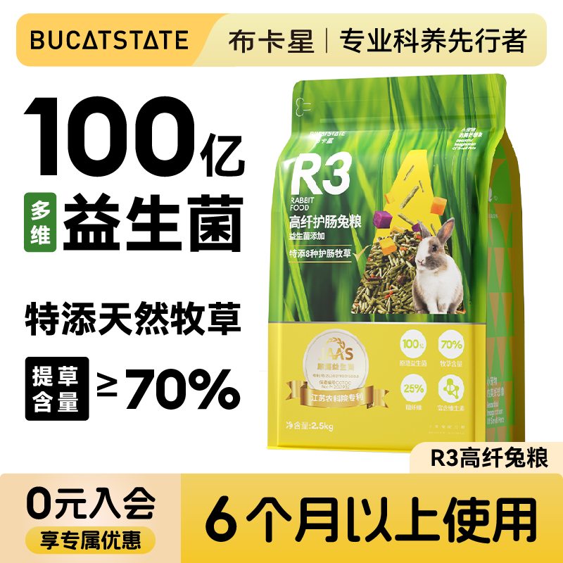 布卡星R3高纤维兔粮全阶段均衡营养饲料益生菌干草护肠主粮食物