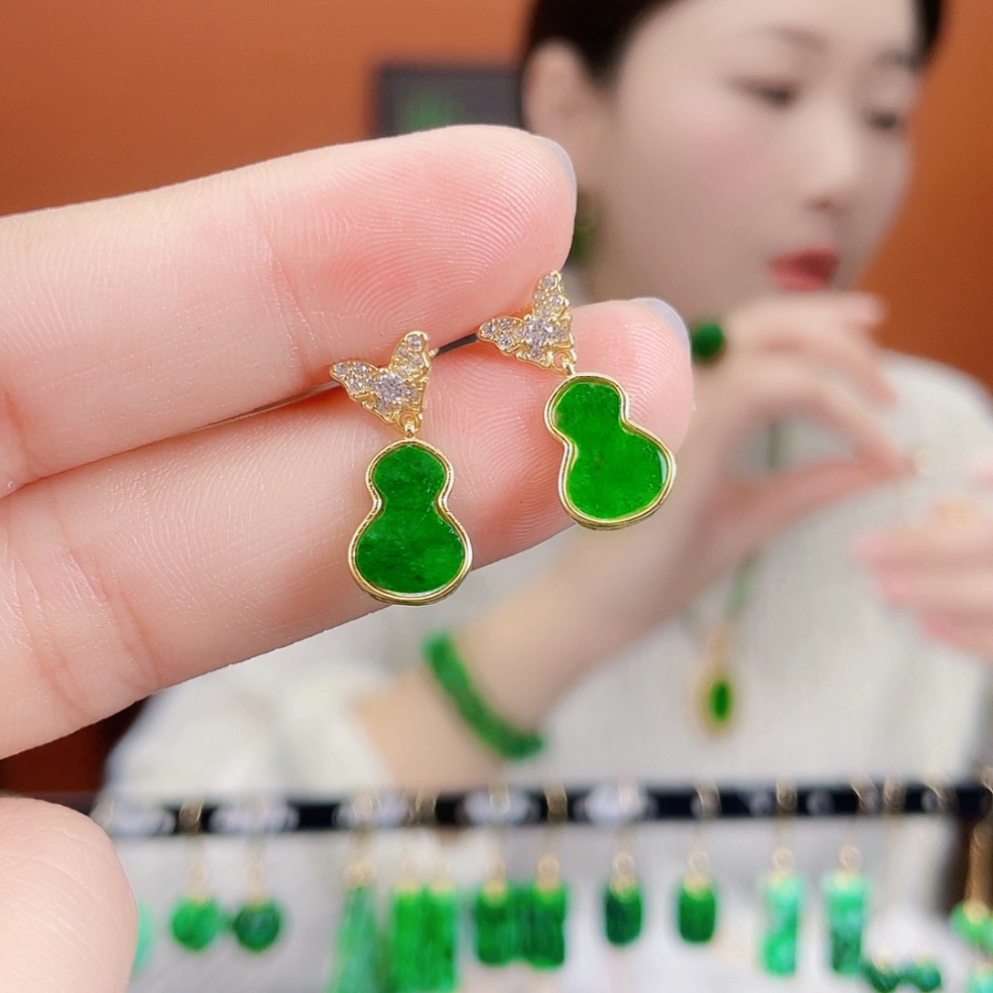 翡翠银S925镶嵌耳饰