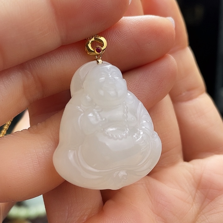 和田玉挂件18K金镶嵌定制发货