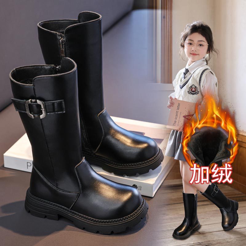 女童靴子加绒高筒靴2025秋冬新款中大童保暖时尚公主棉靴骑士长靴