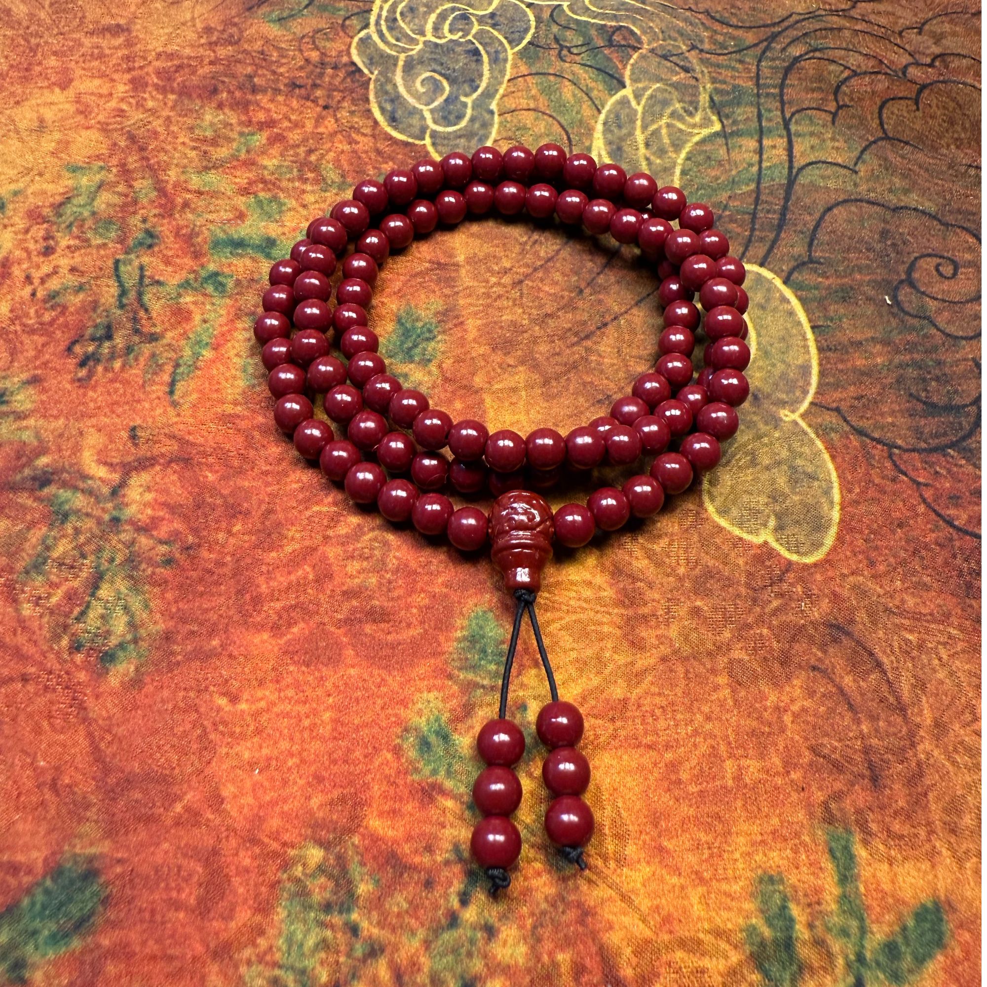 含辰砂工艺品含辰砂工艺品A028朱砂108颗多圈手串6mm-无礼盒