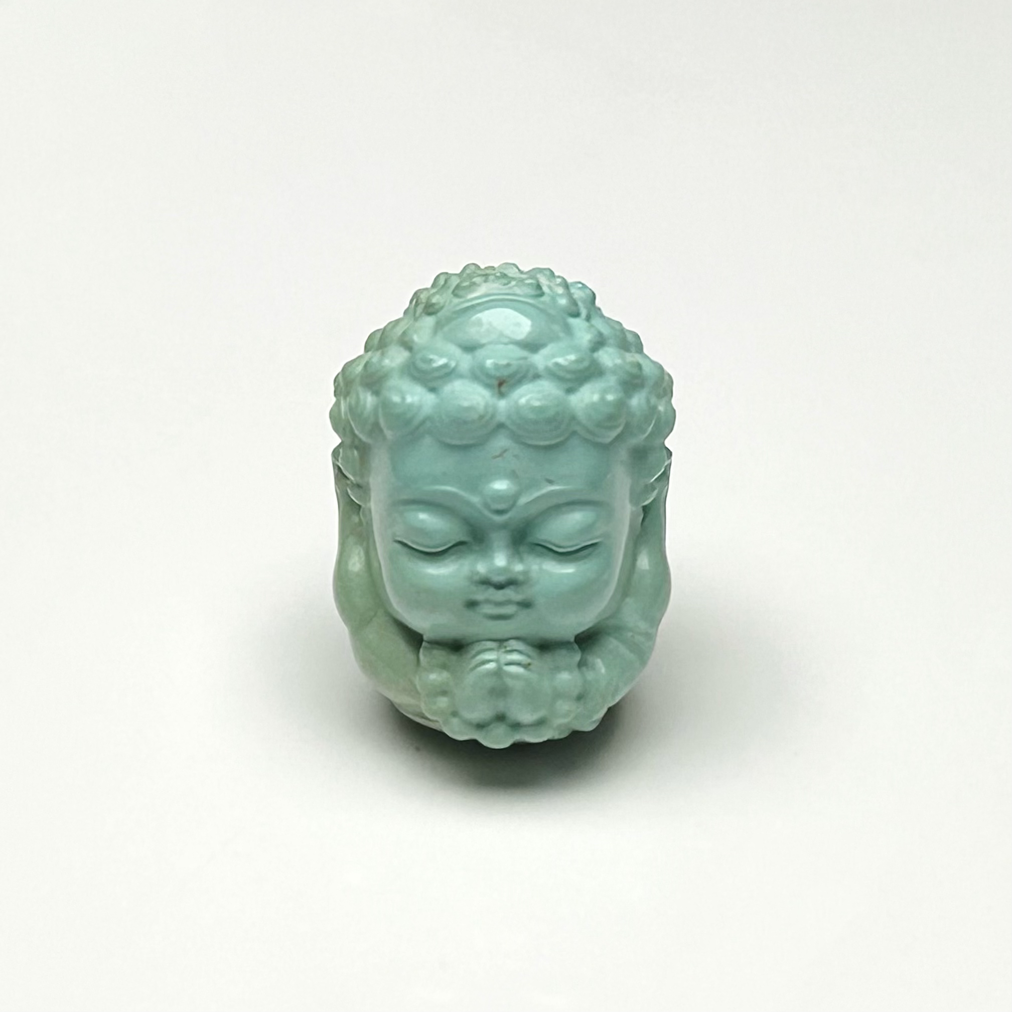湖北原矿绿松石高瓷精工宝宝佛雕刻天地孔宽 11.5 高16.1 厚 12.0