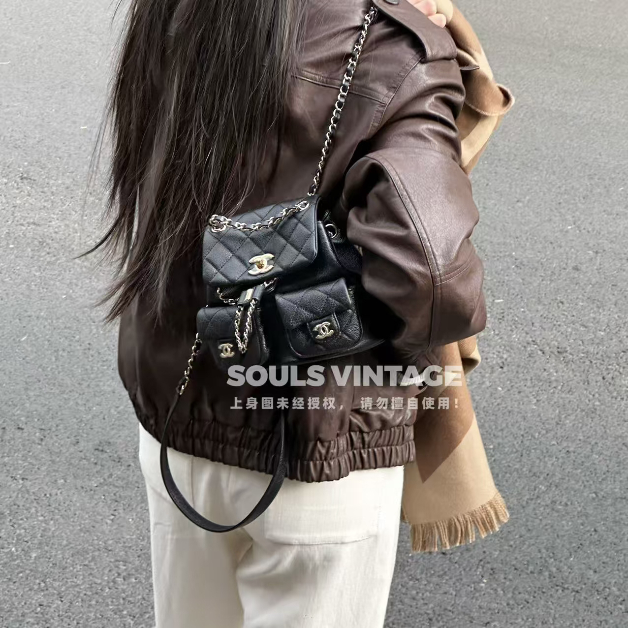 95新 Chanel/香奈儿 黑金 鱼子酱牛 青蛙双肩duma mini/650322762
