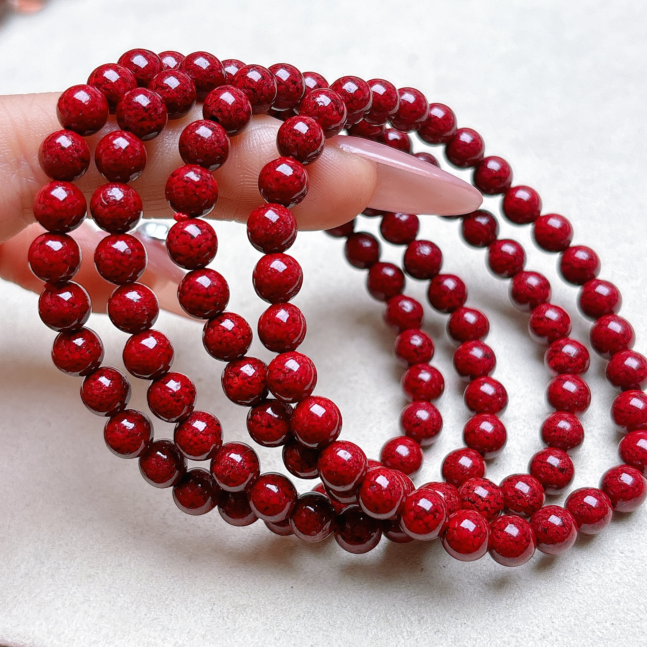 天然辰砂ZHSL-朱砂素圈手链-多样性发一