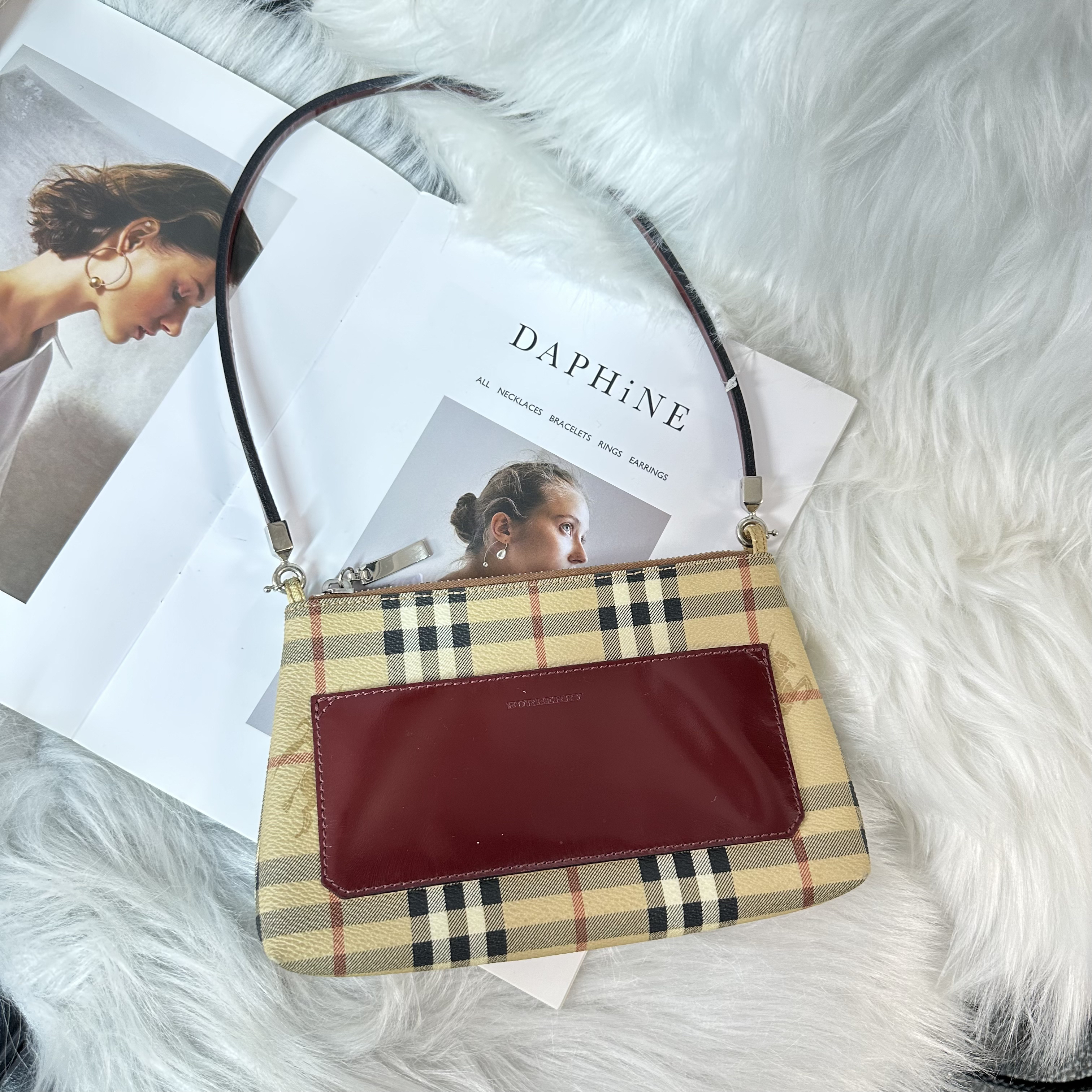 95新 BURBERRY/博柏利 格纹拼色单肩腋下包dn 