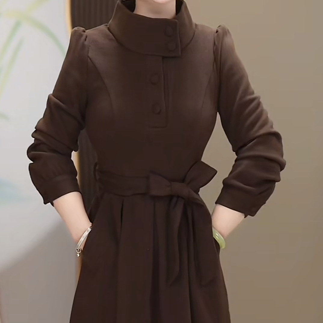 A0987新款秋冬时尚加厚收腰显瘦气质百搭连衣裙