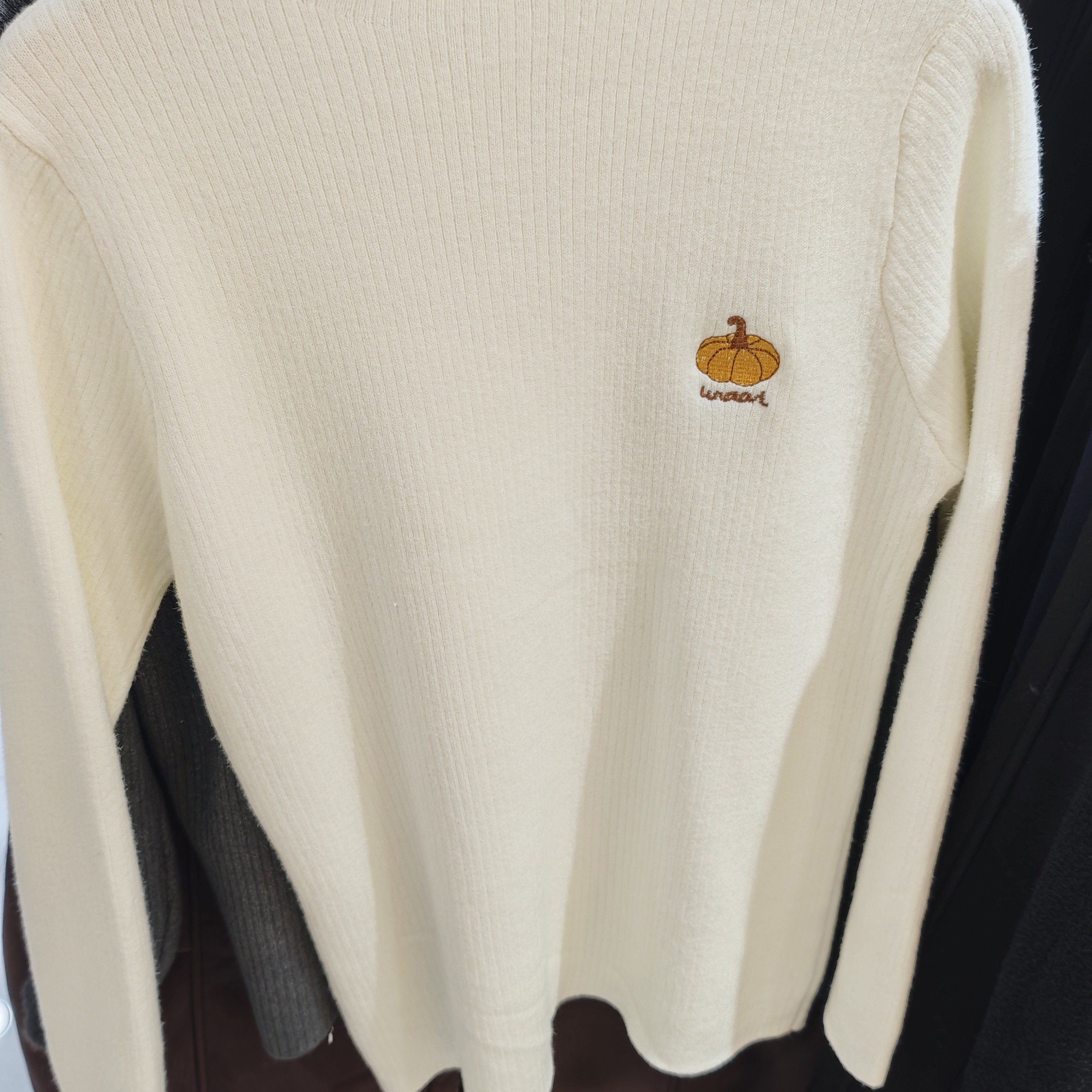 学生休南瓜刺绣半高领一体绒加厚针织衫女秋冬学院风保暖毛衣