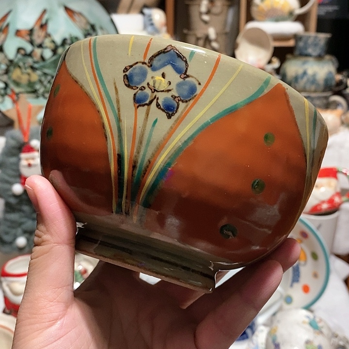 搪瓷陶胎赤绘小面碗