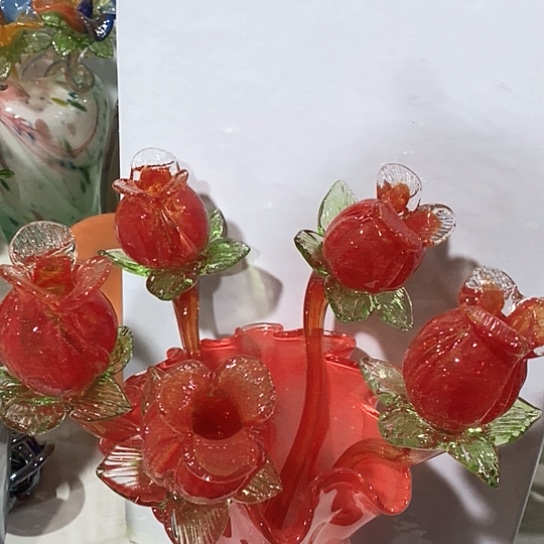 琉璃高度45厘米五朵金花红玫瑰花