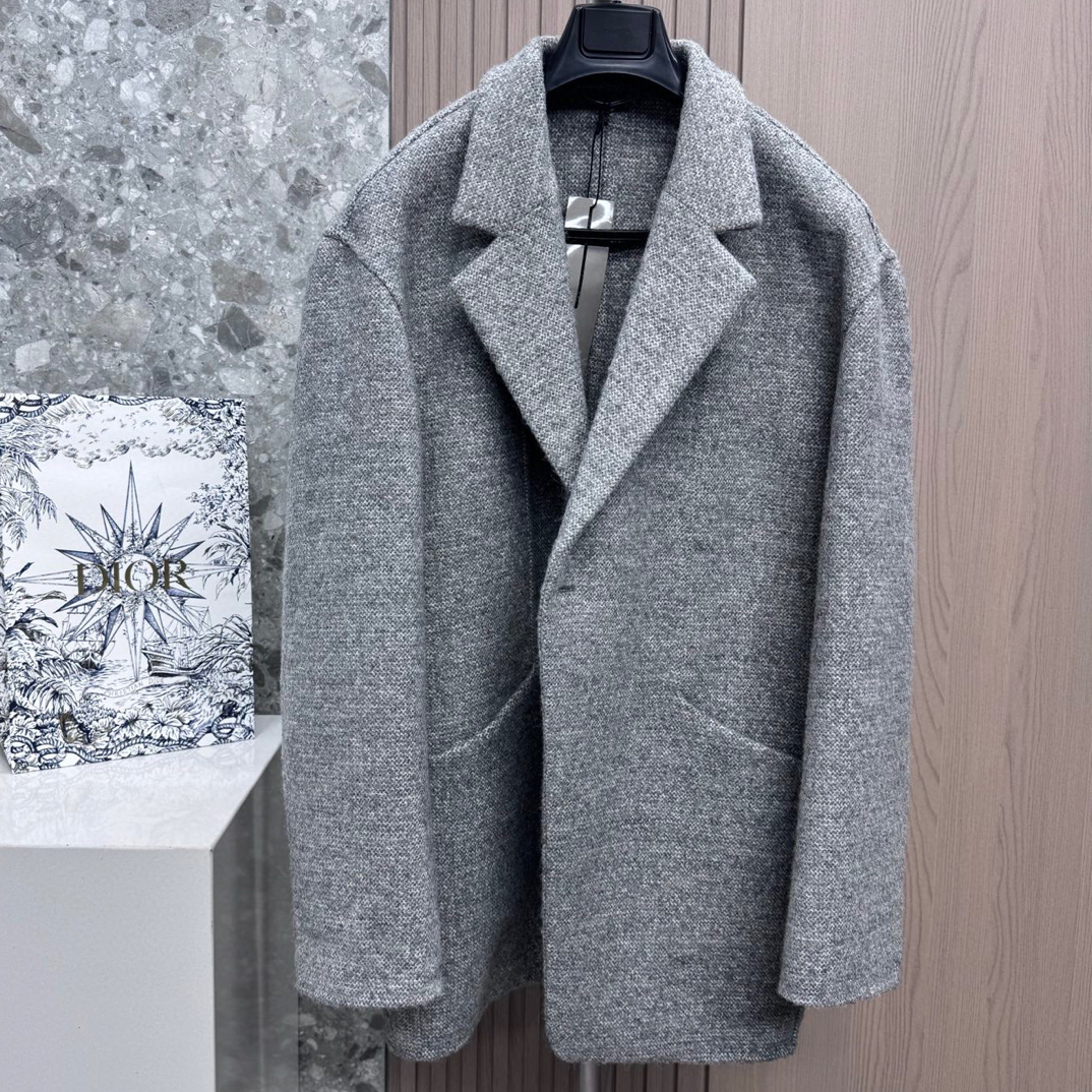 未使用 DIOR/迪奥 134950 男款灰色中长款羊毛大衣