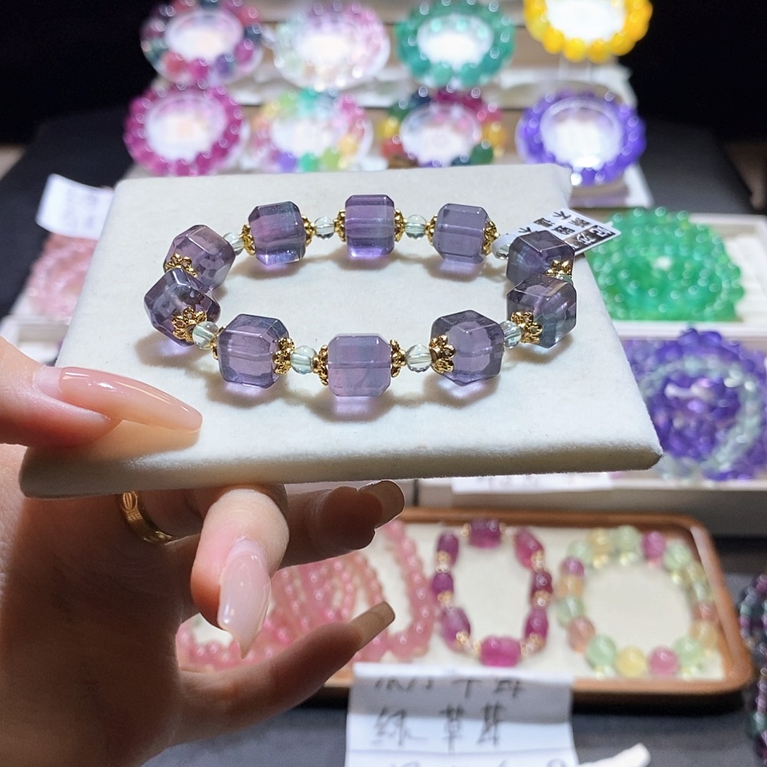 未镶嵌手链萤石玻璃紫蓝方糖