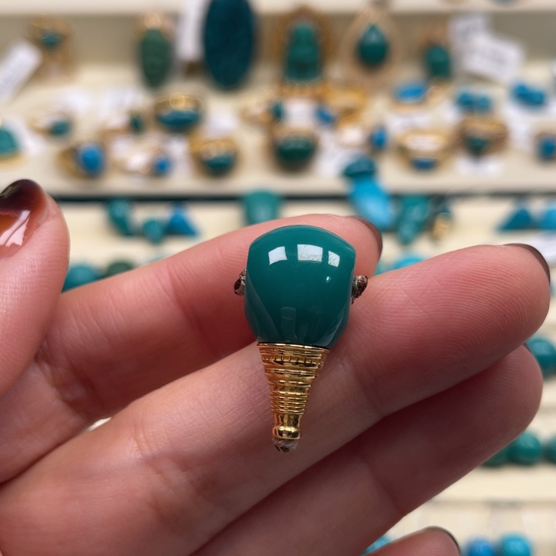 18K金镶嵌绿松石珠宝奇石三通尺寸12