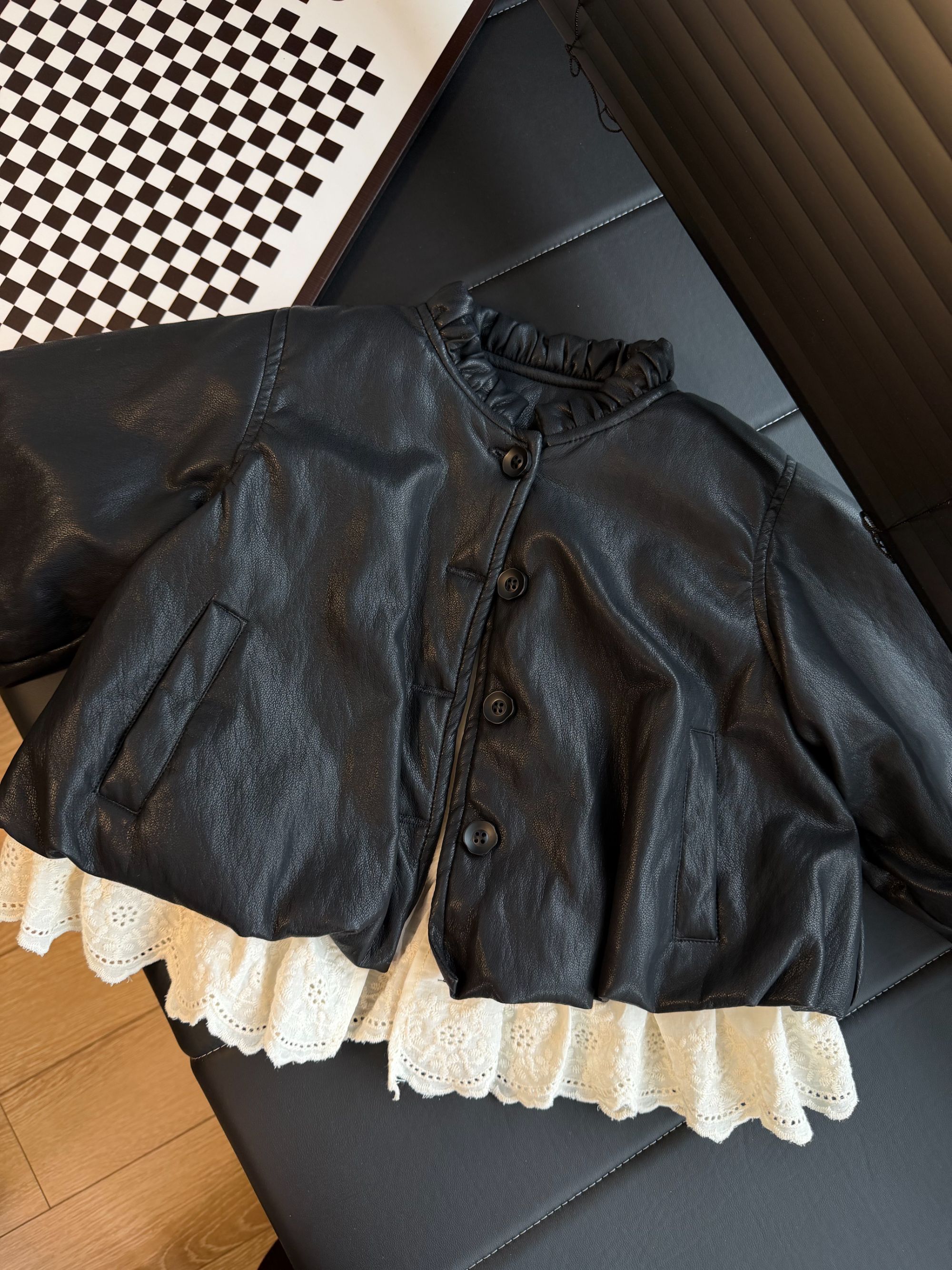 儿童休闲风加绒韩版皮衣夹克休闲时尚女童女孩百搭外套MXT58050