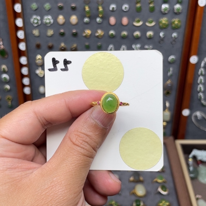 和田玉（碧玉）戒指银S925镶嵌和田玉55