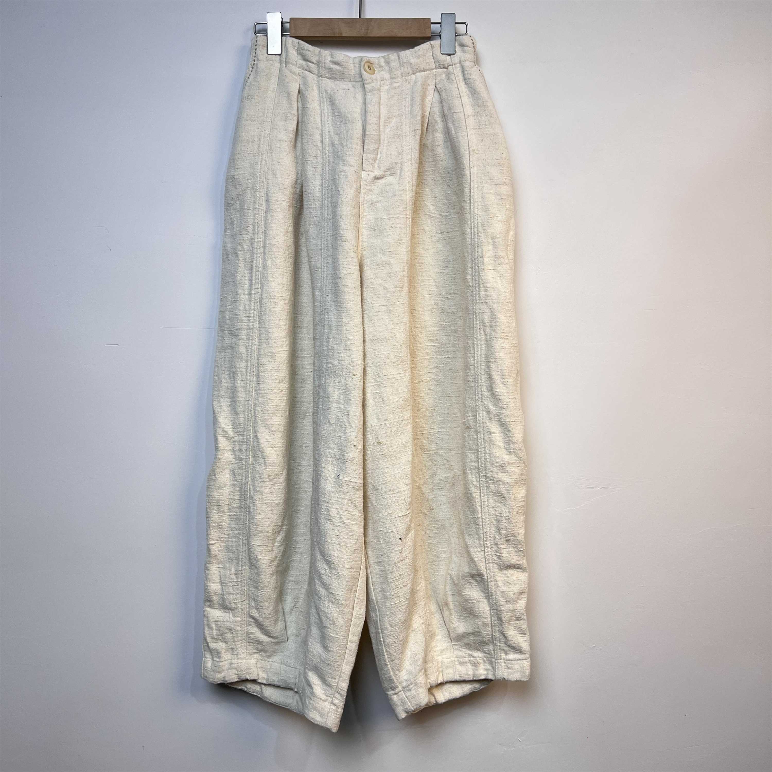 如眸原创设计松紧腰手工缝线麻棉长裤直筒裤ZQ240803-1