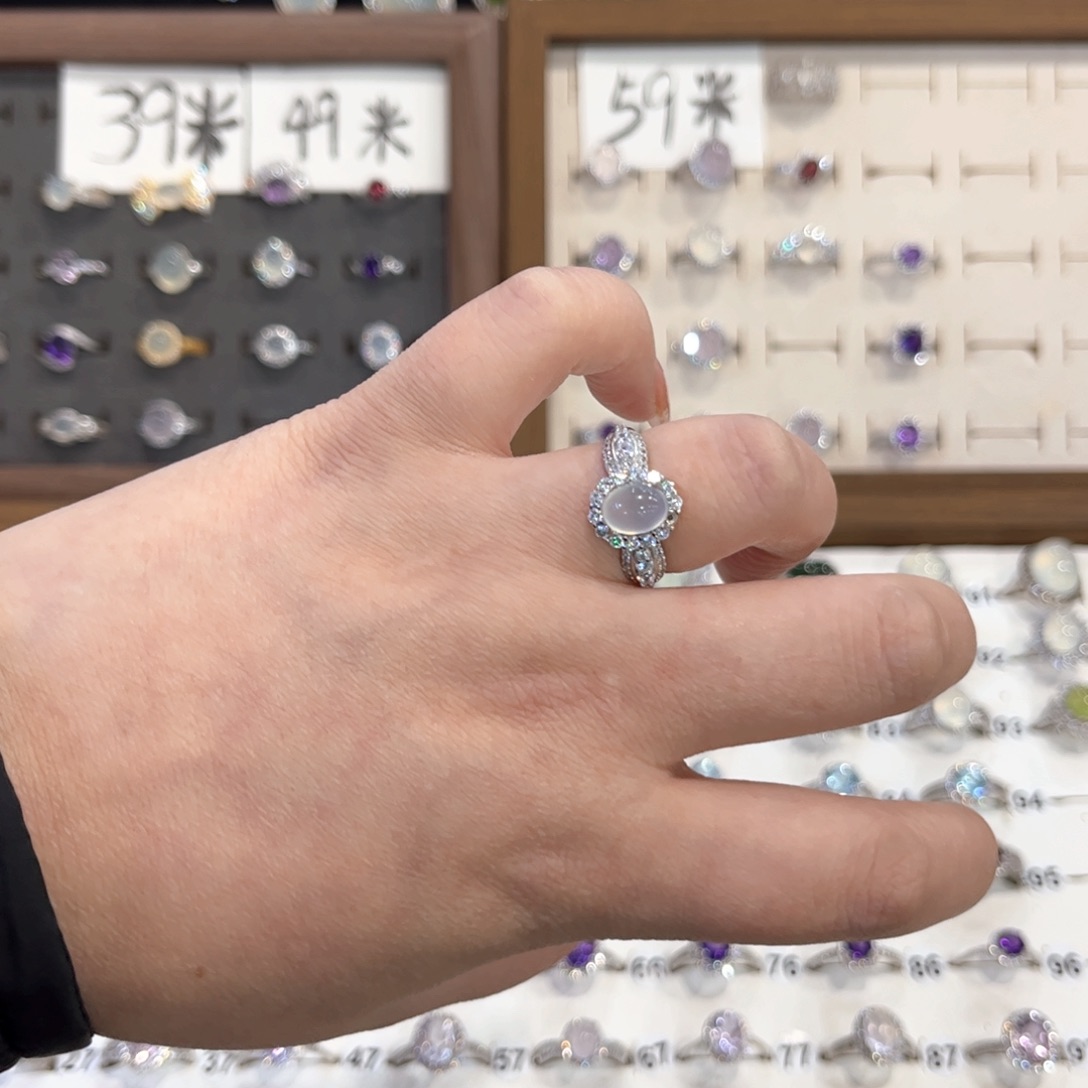 银S925镶嵌岫玉戒指白**.