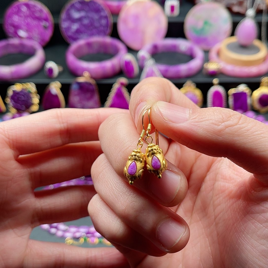 苏纪石（舒俱来）耳钩银S925镀金镶嵌