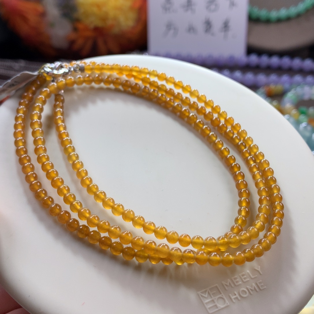 翡翠手链未镶嵌满色冰黄翡小米