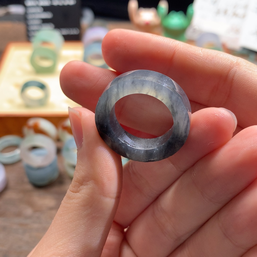 定制翡翠未镶嵌翡翠戒圈 冰乌鸡 19-23