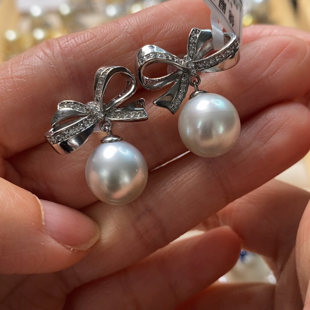 海水珍珠耳饰银S925镶嵌