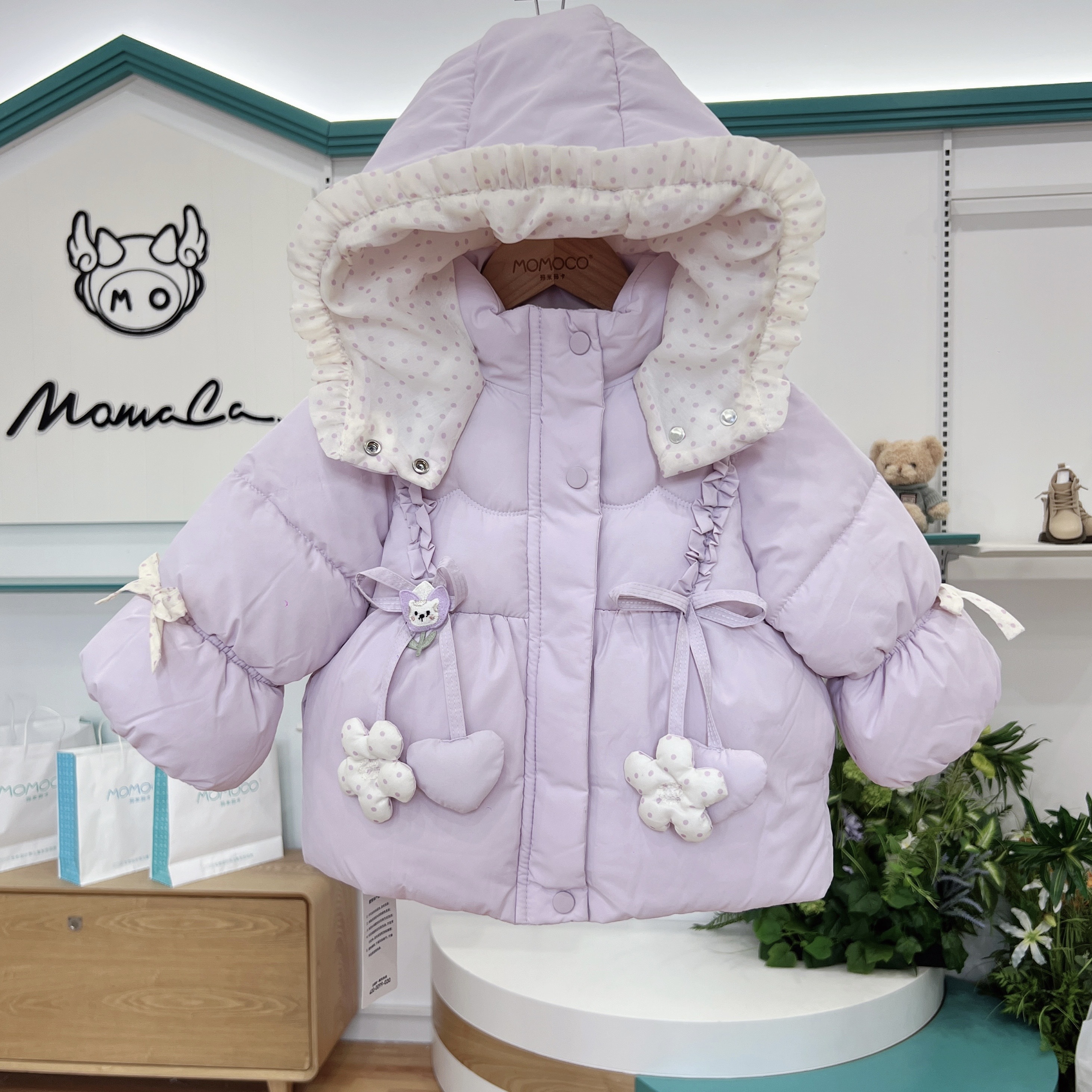 MOMOCO冬季女童甜美时尚花朵可爱洋气保暖棉服外套