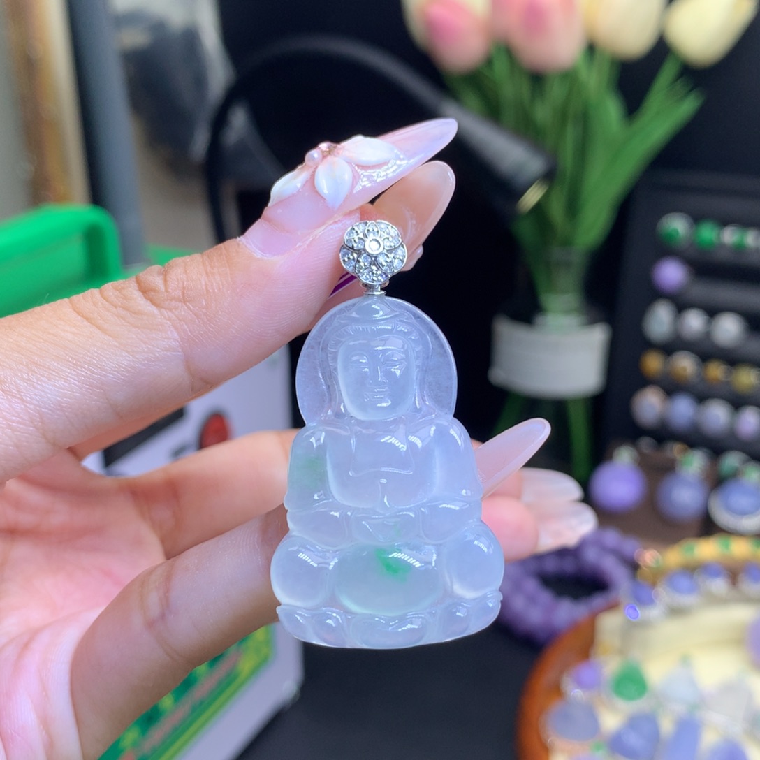 翡翠18K金镶嵌颈饰天然