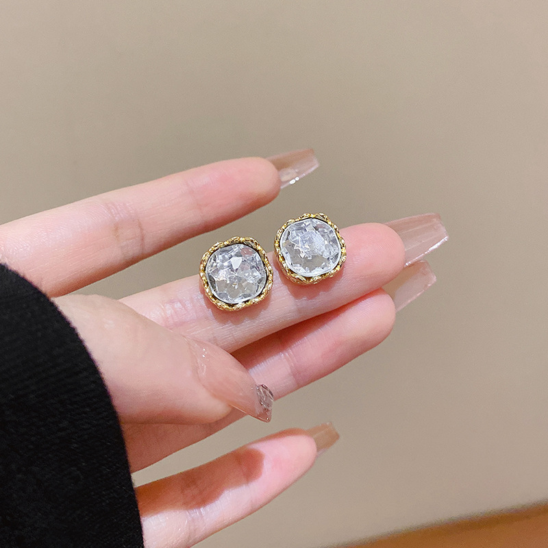 铜合金亚克力耳饰 925银针闪钻方形耳钉女气质高级感小众个性耳环