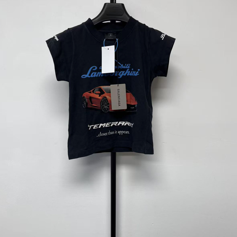 未使用 Balenciaga/巴黎世家 Automobili联名款褪色弹力圆领01664