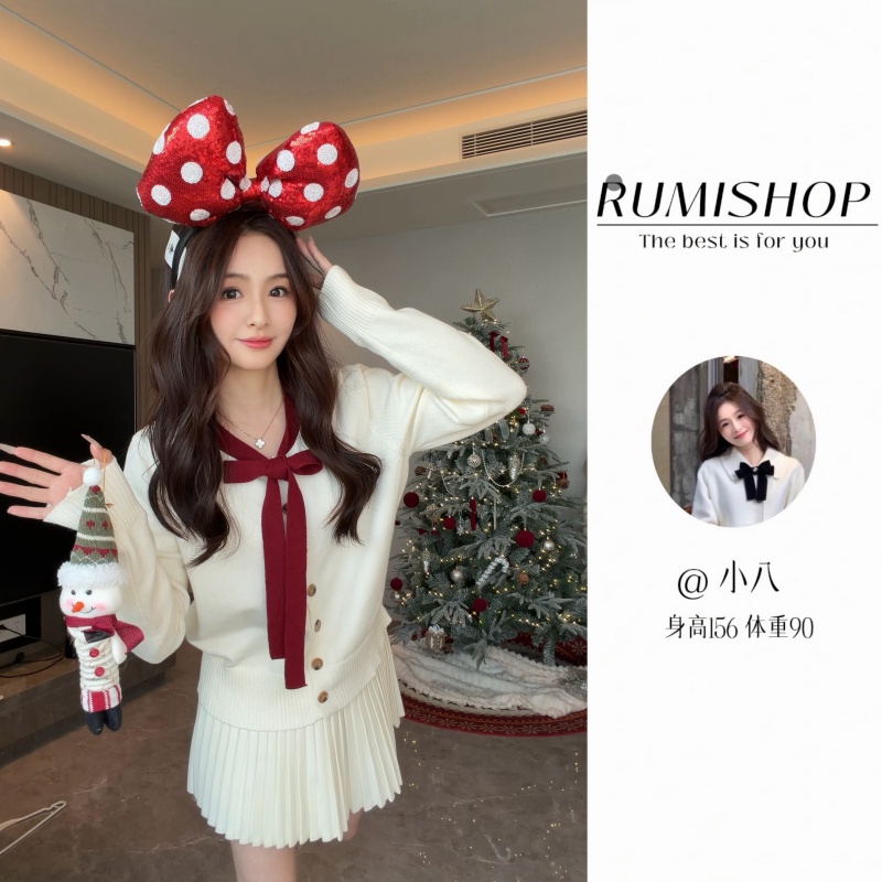 RUMISHOP【新年情书】节日手工毛衣 氛围感红色系带针织内搭