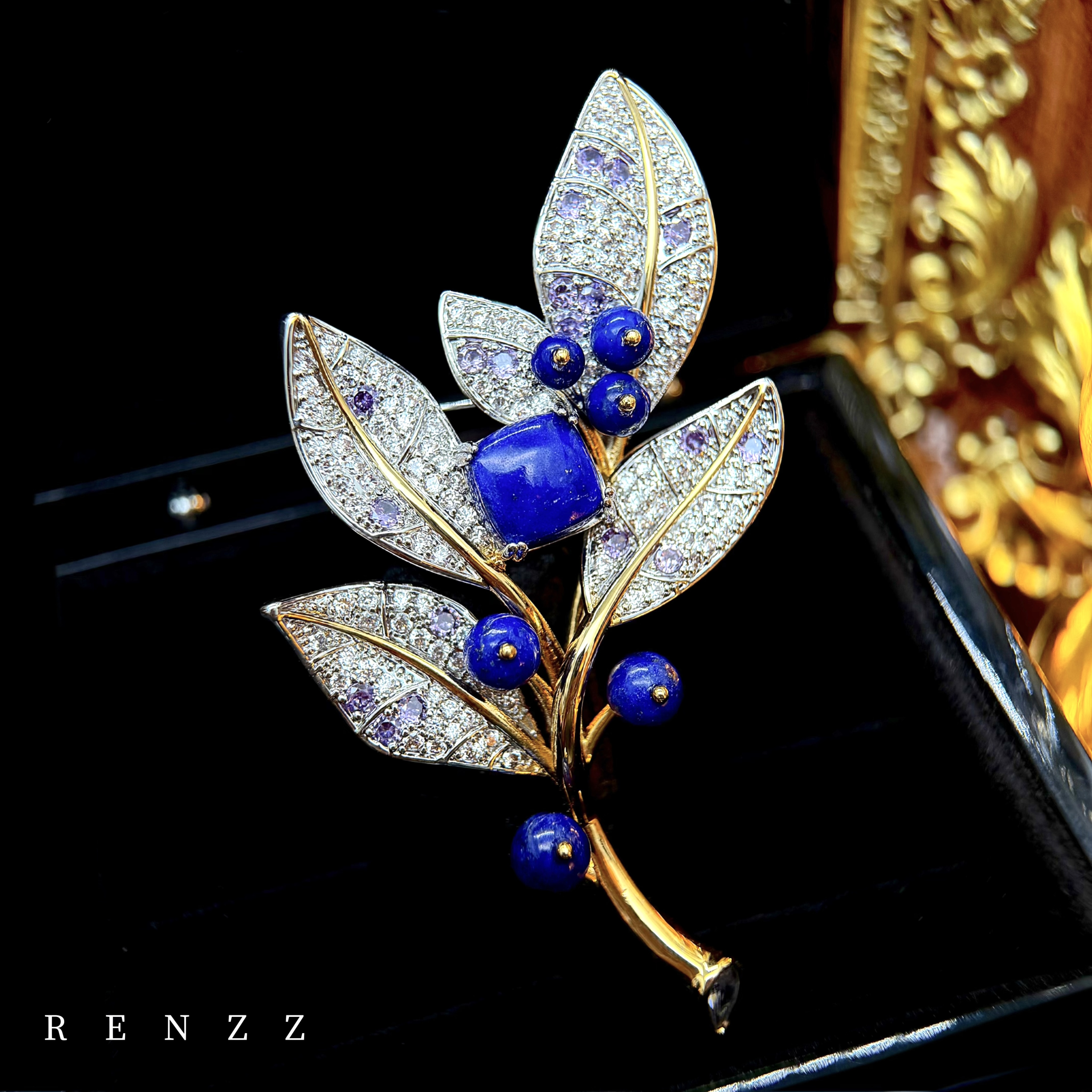 1105 青金石/蓝色蓝莓树胸针