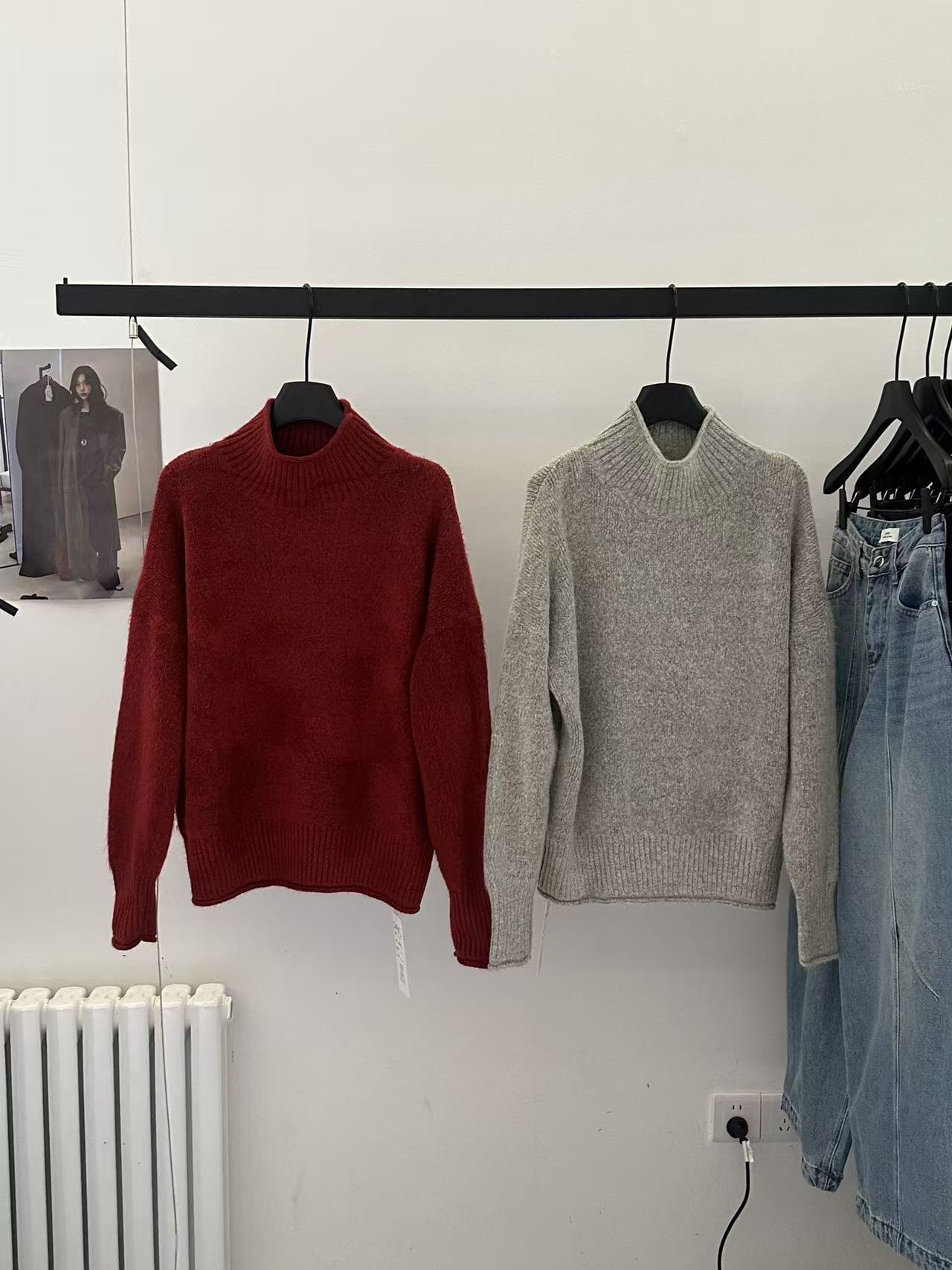 【ARONG阿荣家】半高领毛衣54435-浅灰-红色