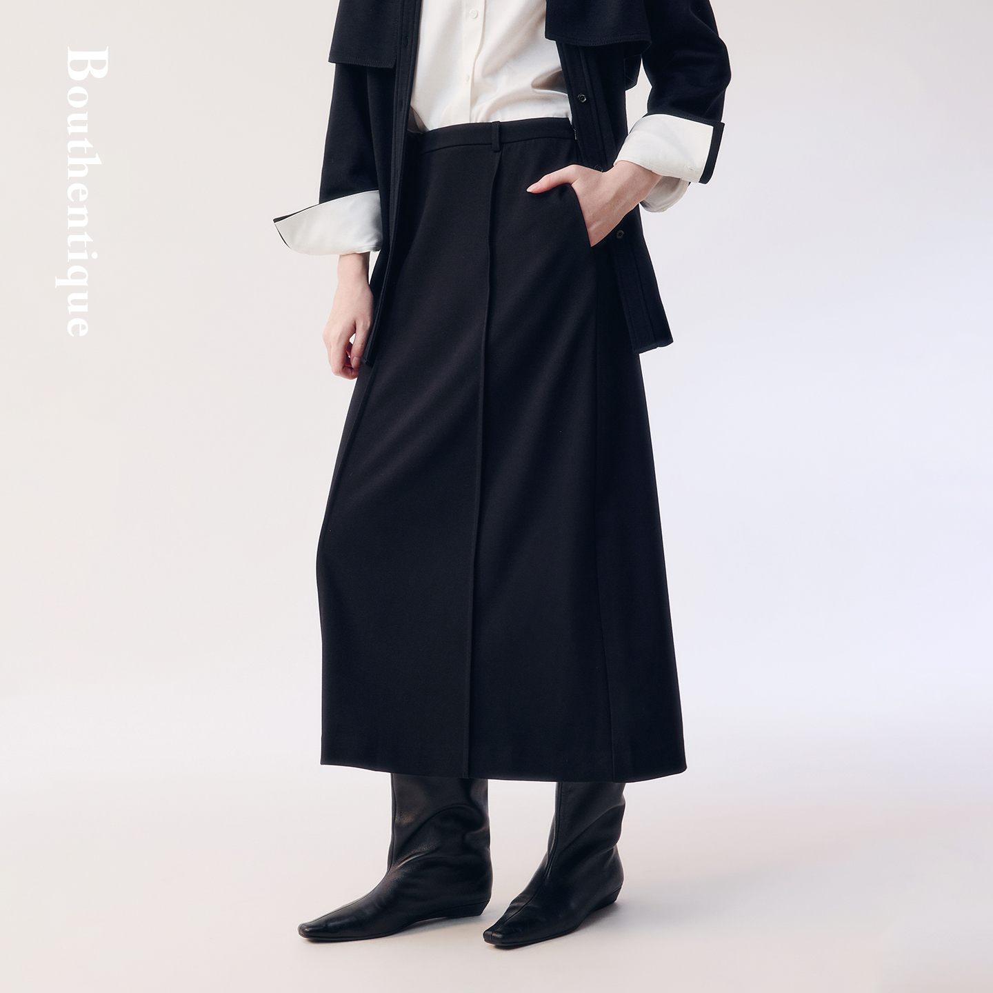 时髦后开衩设计长裙半身裙T25411S1R04