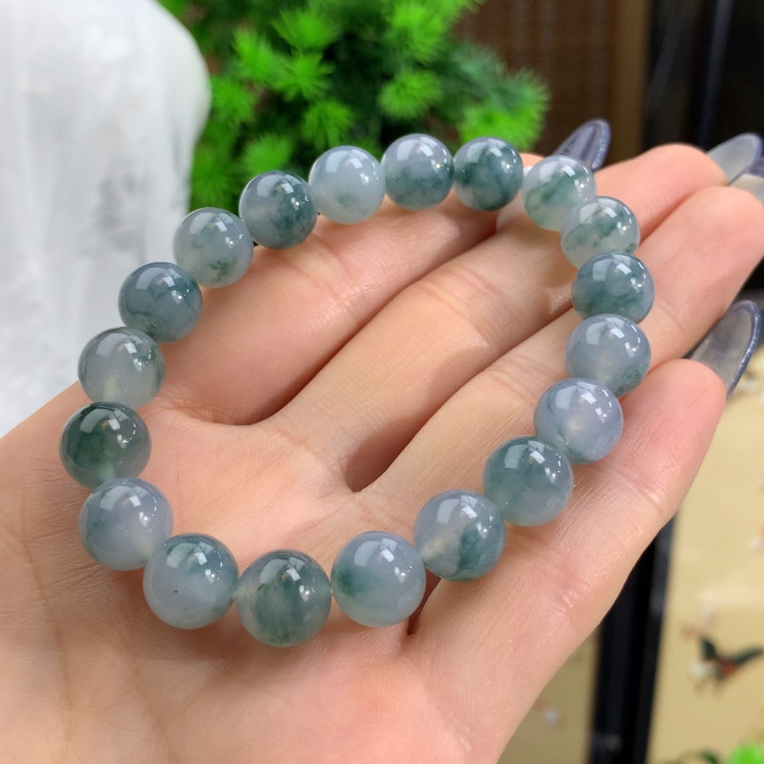 翡翠手链未镶嵌冰胶蓝底飘花手链卡10m m