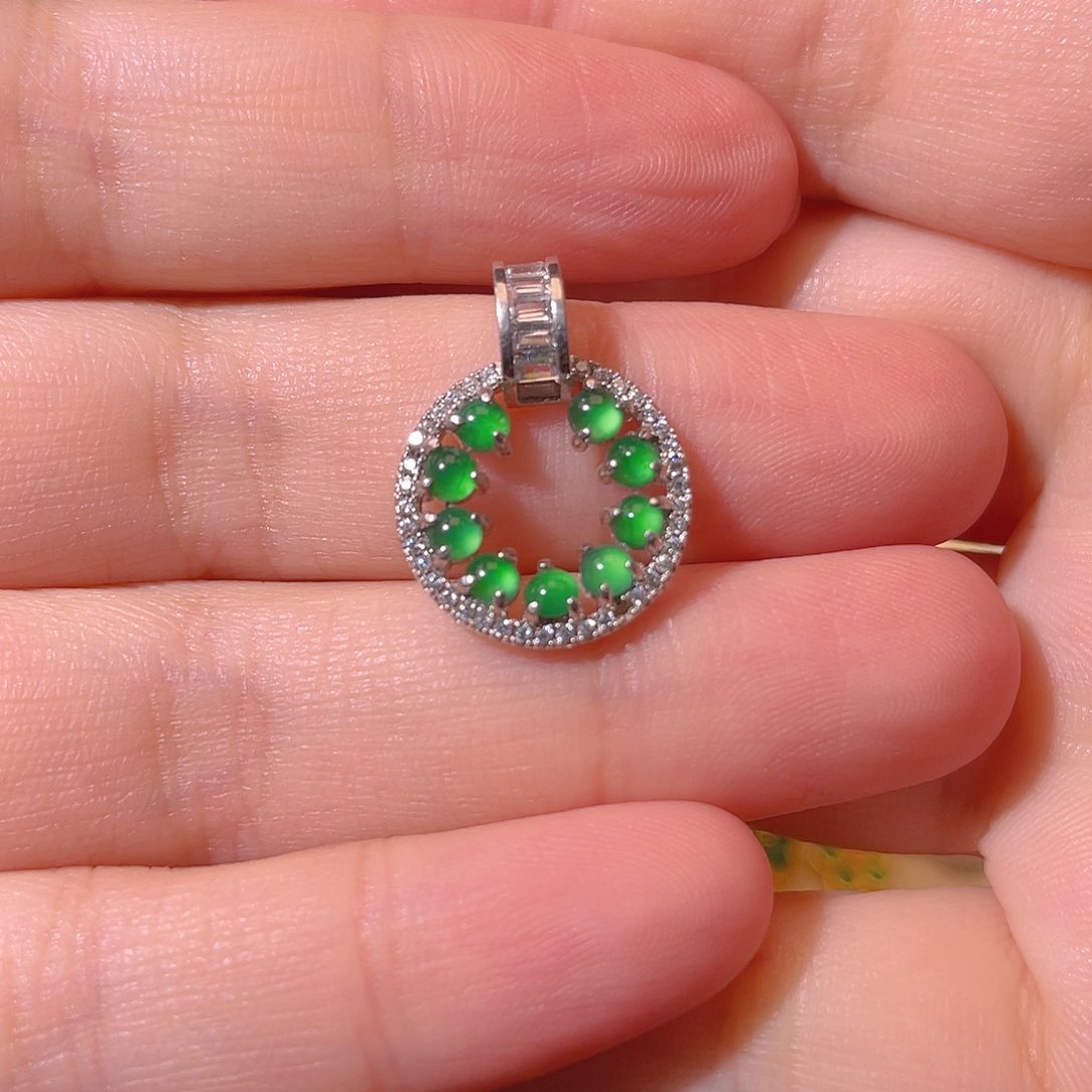 翡翠银S925镶嵌吊坠(不含链)