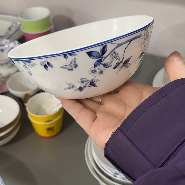 瓷片微瑕骨瓷碗两个蓝孔雀5.5