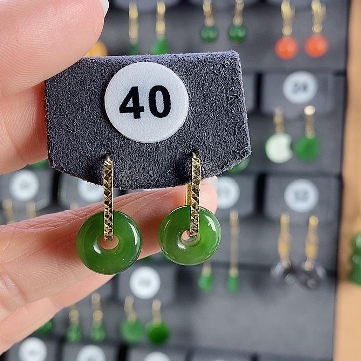 和田玉耳饰18K金镶嵌