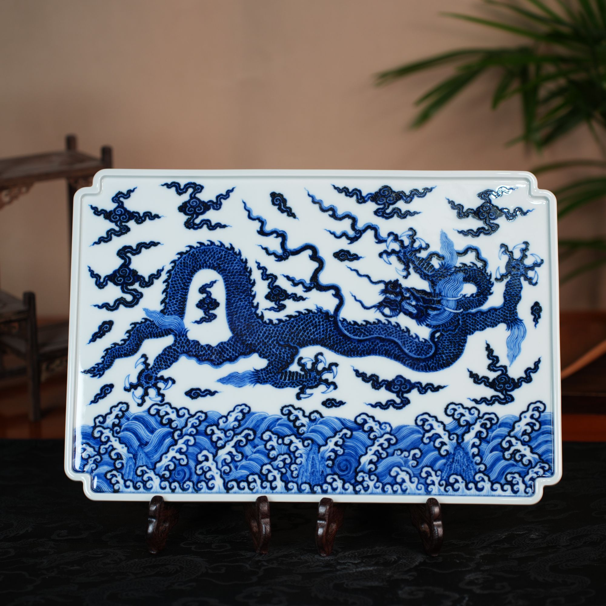 刘建锋窑仿明龙纹茶盘干泡台顺丰包邮