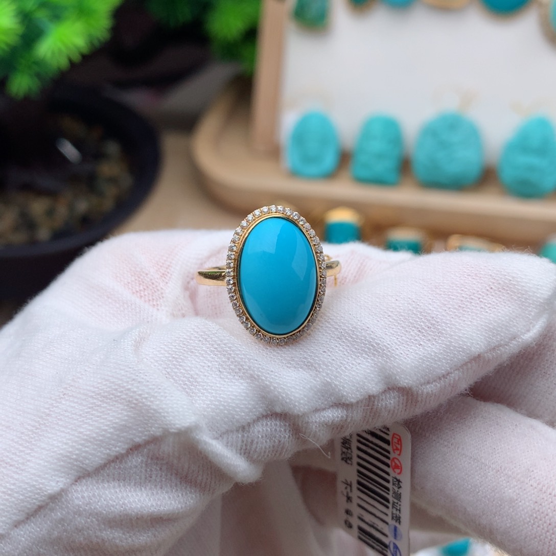 绿松石珠宝奇石18K金镶嵌上*婉