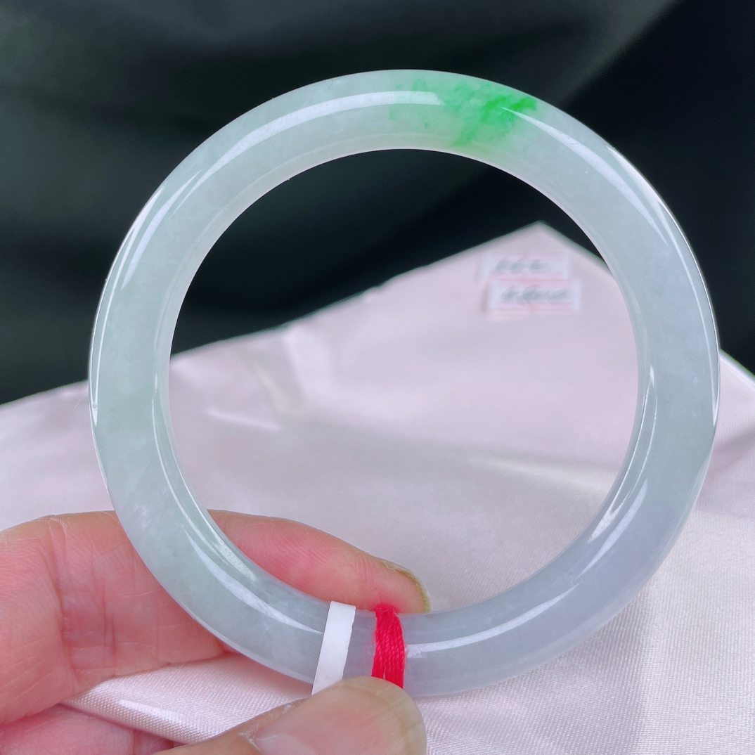 天然缅甸翡翠手镯A货冰飘阳绿女款气质时尚圆条圈口56.2