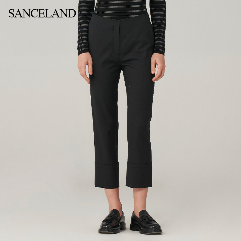 三石一澜直筒休闲风中腰九分裤透气薄款修身女士长裤SH32102035