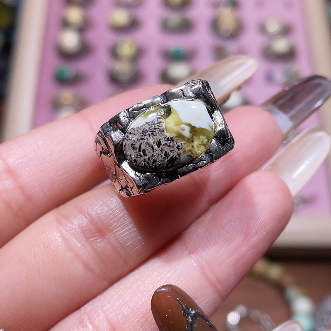 请***、琥珀银S925镶嵌戒指戒指