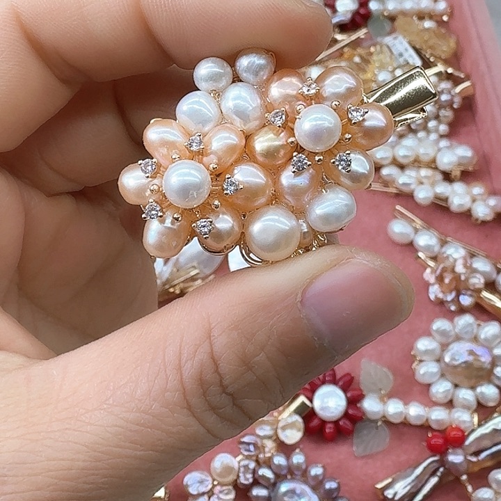 淡水珍珠发饰银S925镶嵌