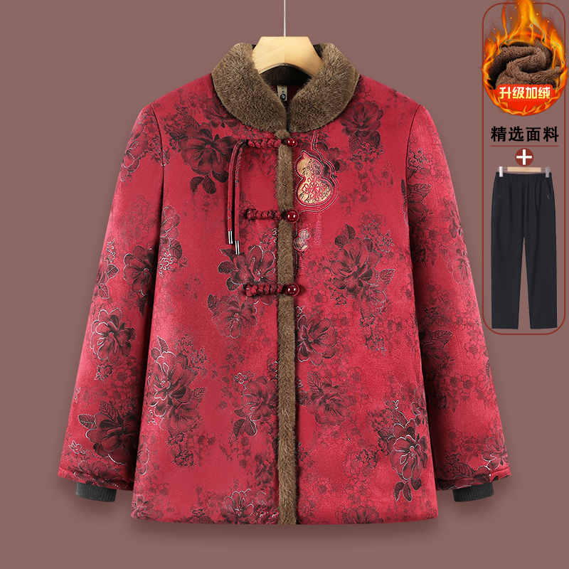 中老年人秋冬装加绒上衣加绒外婆衣服老奶奶加厚棉衣妈妈加厚衣服