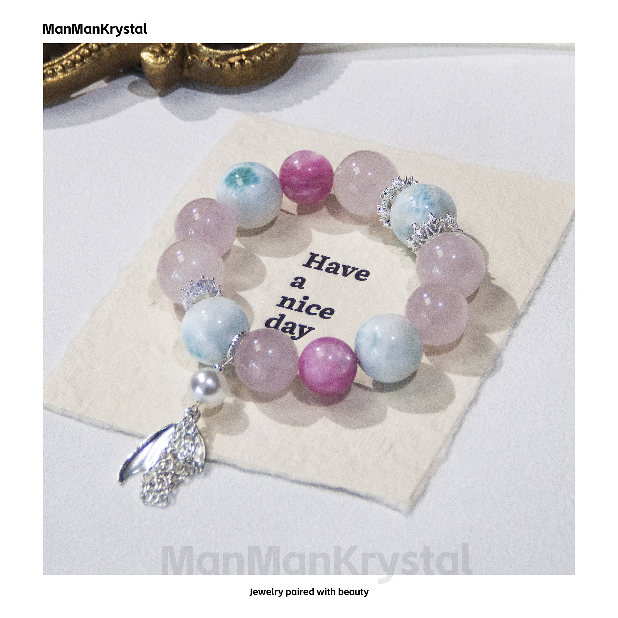 MMJ492【甜桃酒】满满家天然粉水晶海纹石手链多样性发货 发其一