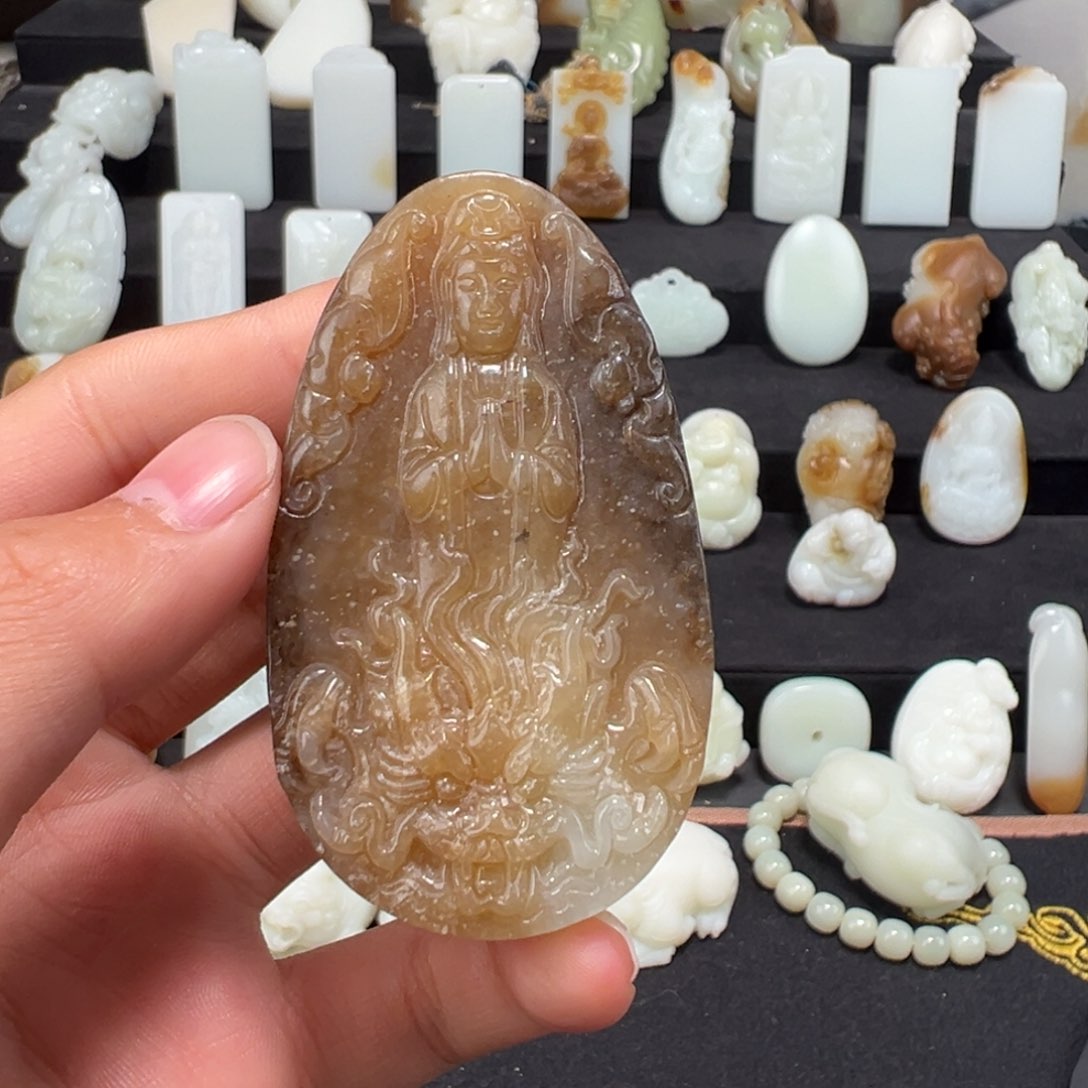 和田玉颈饰银S925镶嵌